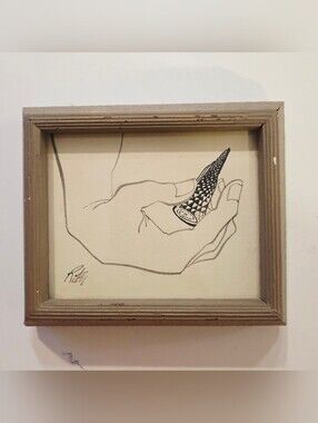 Ritter Signed Pen Ink Print Drawing Modernist Minimalist Art Hand Shell Framed